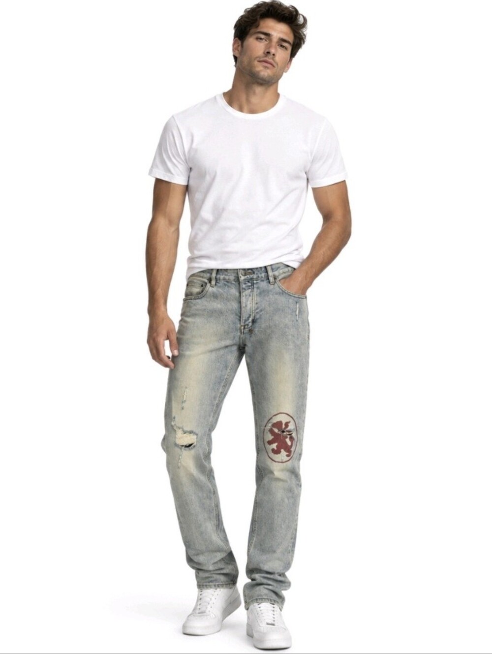 KSUBI Jeans Chitch Lion Light Blue Wash Denim Distressed Streetwear Size 34 NEW